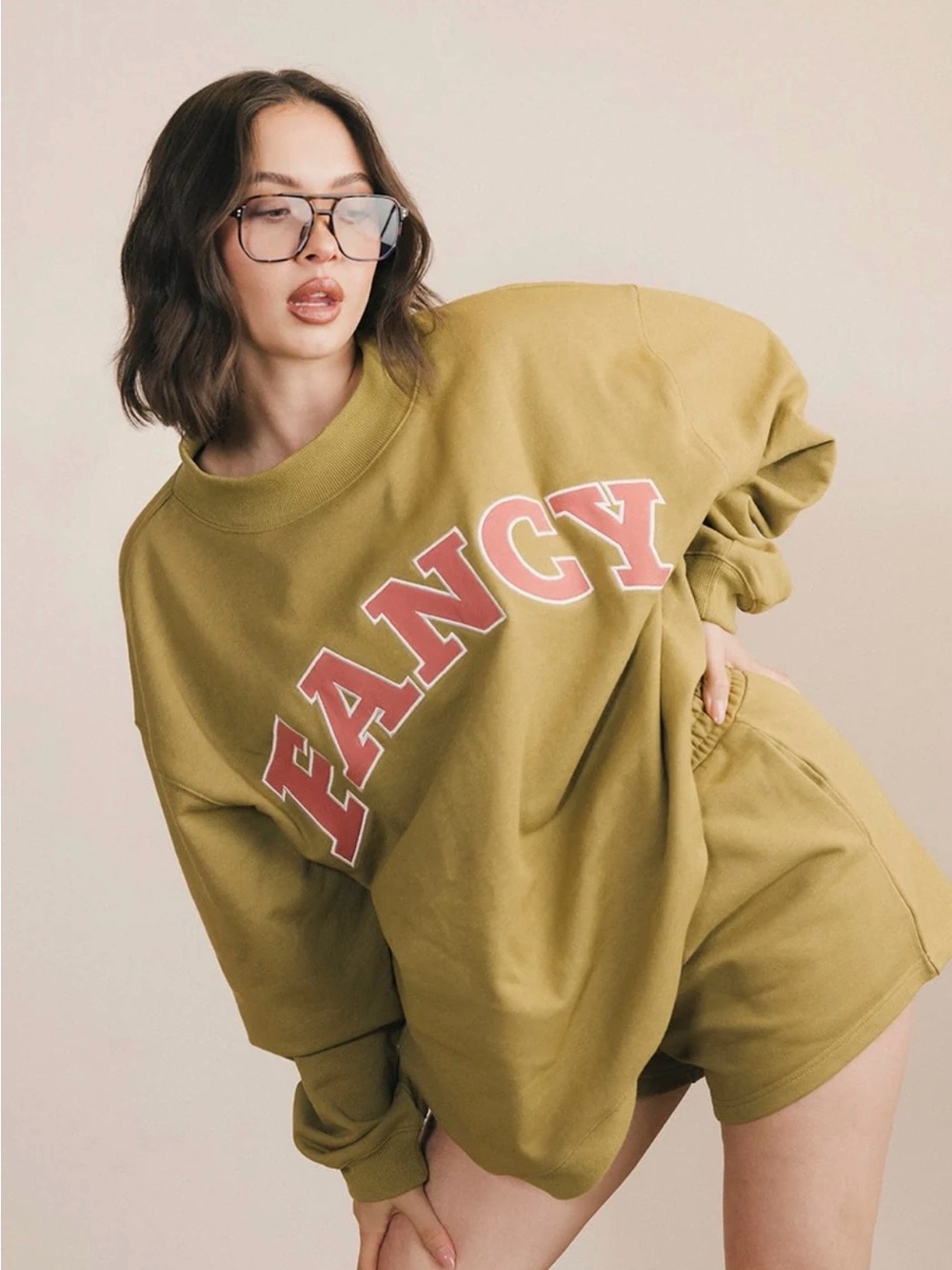 Olive Green 'FANCY' Oversized Crewneck Sweatshirt - Women